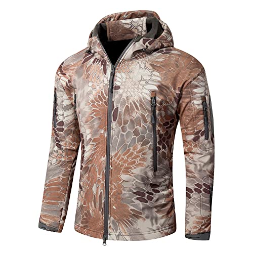 Transición Chaqueta Hombre Prueba Viento Impermeable Plus Terciopelo Cálido Color Sólido Hombre Abrigo Otoño Invierno Camuflaje Estampado con Capucha Polar Chaqueta Aire Libre Escalada Manga Larga