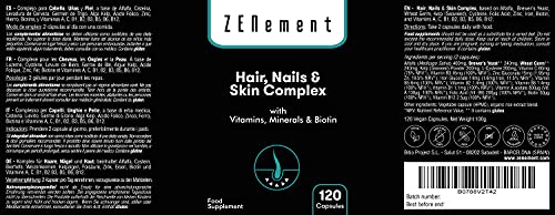 Tratamiento contra la caída Cabello y la debilidad de Piel y Uñas | 120 cápsulas | con Biotina, Alfalfa, Cisteína, Levadura de Cerveza, Germen de Trigo, Ácido Fólico, Minerales y Vitaminas