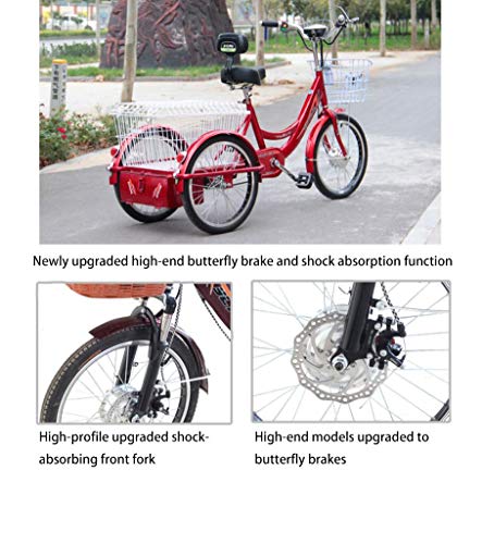 Triciclo Adulto Bicicleta de Tres Ruedas 20 '' asistido eléctrico Bicicletas de 3 Ruedas para Padres Batería de Litio Motor de 250W con Cesta de la Compra Adicional Triciclo de Movilidad Ejercicio