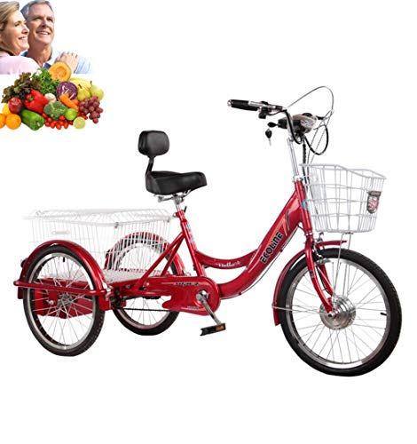 Triciclo Adulto Bicicleta de Tres Ruedas 20 '' asistido eléctrico Bicicletas de 3 Ruedas para Padres Batería de Litio Motor de 250W con Cesta de la Compra Adicional Triciclo de Movilidad Ejercicio