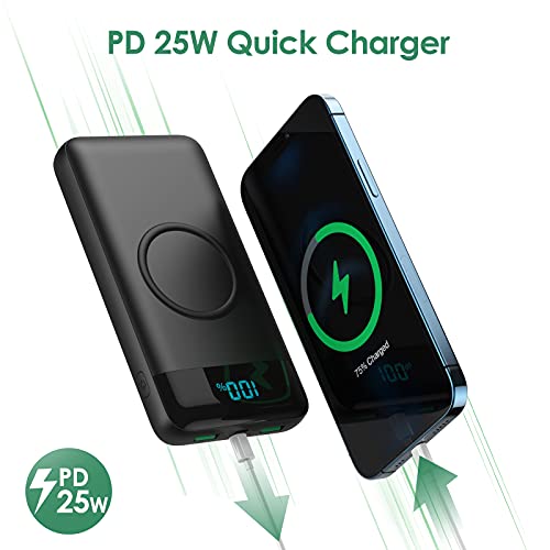 Trswyop Batería Externa Inalámbrico 26800mAh, 【Carga Inalámbrica de 15 W + Carga Rápida PD de 25 W 】Power Bank QC 4.0 Cargador Portátil Pantalla LCD con 4 Salidas y 2 Entradas para Teléfonos Tabletas