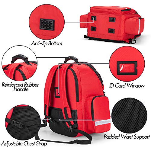 Trunab Bolsa de Primeros Auxilios Mochila de Trauma Vacía, Kits de Emergencia Médica Paquete de Bolsa de Salto para EMT, EMS, Policía, Bomberos, Oficiales de Seguridad, Rojo