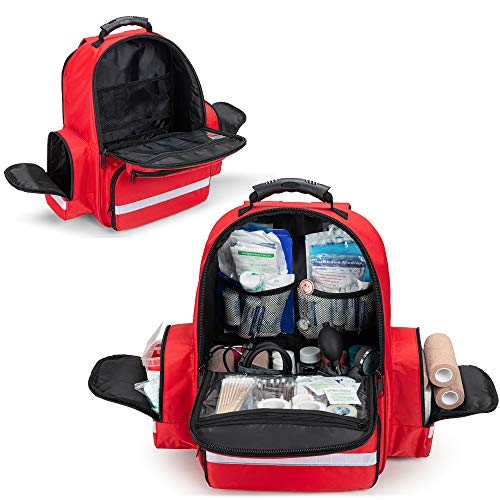 Trunab Bolsa de Primeros Auxilios Mochila de Trauma Vacía, Kits de Emergencia Médica Paquete de Bolsa de Salto para EMT, EMS, Policía, Bomberos, Oficiales de Seguridad, Rojo