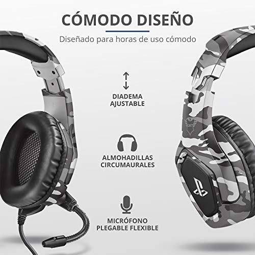 Trust Cascos Gaming PS4 y PS5 Auriculares de Gaming GXT 488 Forze-G, Licencia Oficial para PlayStation, Micrófono Plegable, Altavoces Activos de 50 mm, Cable Trenzado de Nailon de 1.2 m, Gris