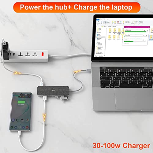 TSUPY HUB USB C 10 en 1 Adaptador Hub Tipo C Thunderbolt 3 con 4K HDMI 1080P VGA Ethernet RJ45 Carga PD USB-C 4 Puertos USB 3.0/2.0 Lector de Tarjeta SD/TF para Macbook Pro/Air/DELL HP Samsung y Más