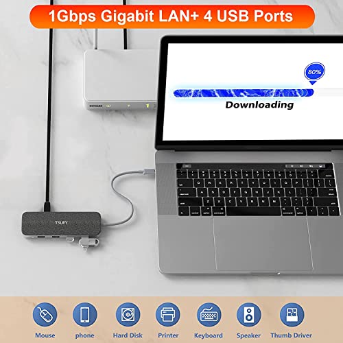 TSUPY HUB USB C 10 en 1 Adaptador Hub Tipo C Thunderbolt 3 con 4K HDMI 1080P VGA Ethernet RJ45 Carga PD USB-C 4 Puertos USB 3.0/2.0 Lector de Tarjeta SD/TF para Macbook Pro/Air/DELL HP Samsung y Más