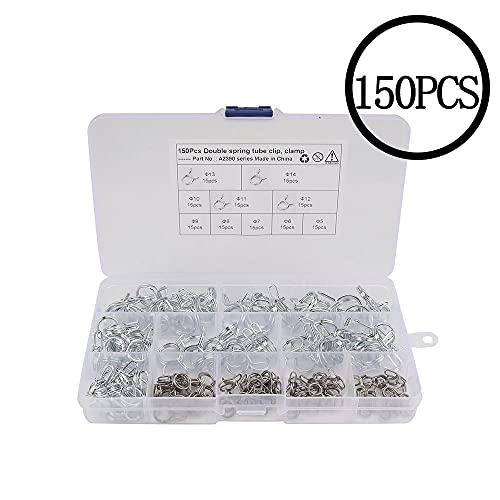 Tubo Clip,150 Pcs Abrazadera de Manguera Acero Inoxidable ,LíNea de Combustible Manguera Tubo Clip,Se Utiliza en TuberíAs de Gasolina, TuberíAs de Combustible, Aplicaciones Automotrices y MecáNicas