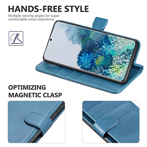 TUCCH Funda Galaxy S20 FE, Funda Piel Galaxy S20 FE con Bloqueo RFID, Cáscara de TPU, Soporte Plegable,Ranura para Tarjeta, Cierre Magnético, Funda Tapa para Galaxy S20 FE 5G (6.5'' 2020), Azul Claro