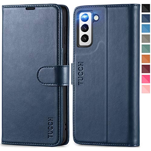 TUCCH Funda Galaxy S21+ Plus, Funda Piel con Bloqueo RFID, Cáscara de TPU, Soporte Plegable,Ranura para Tarjeta, Cierre Magnético, Funda con Tapa Libro para Galaxy S21+ 5G(6.7'' 2021), Azul Oscuro