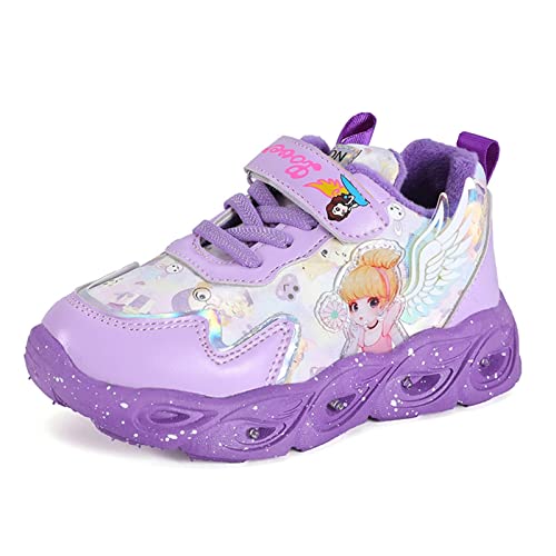 Tulent Zapatos Que Brillan intensamente for niños, Ligeros led, Zapatillas de Deporte Brillantes bebé con Luces Dibujos Animados niños Princesa Casual (Color : Purple, Size : 31 EU)