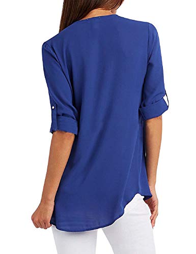 Tuopuda Blusas Camisetas de Gasa Ropa de Mujer Camisas Manga Ajustable Blusas Top (M, Azul)