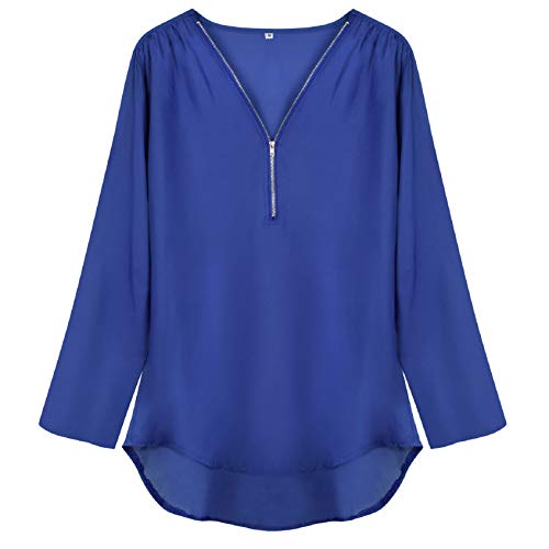 Tuopuda Blusas Camisetas de Gasa Ropa de Mujer Camisas Manga Ajustable Blusas Top (M, Azul)