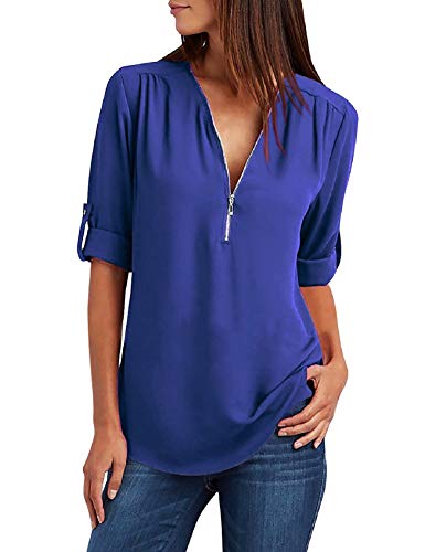 Tuopuda Blusas Camisetas de Gasa Ropa de Mujer Camisas Manga Ajustable Blusas Top (M, Azul)