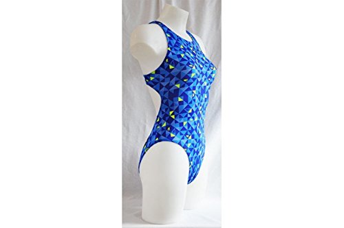 Turbo - Bañador Mujer Origami Azul Profesional Señora, Traje de Baño de Natacion Entrenamiento Competicion, Tira Ancha Doble Capa (M)