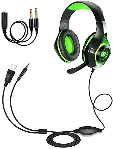 TurnRaise Juego de Auriculares, de 3,5 mm Auriculares de Juegos de Luz LED con Micrófono para iPhone de Playstation 4 PS4 Tablet PC (Verde)