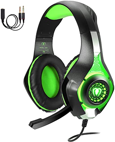 TurnRaise Juego de Auriculares, de 3,5 mm Auriculares de Juegos de Luz LED con Micrófono para iPhone de Playstation 4 PS4 Tablet PC (Verde)