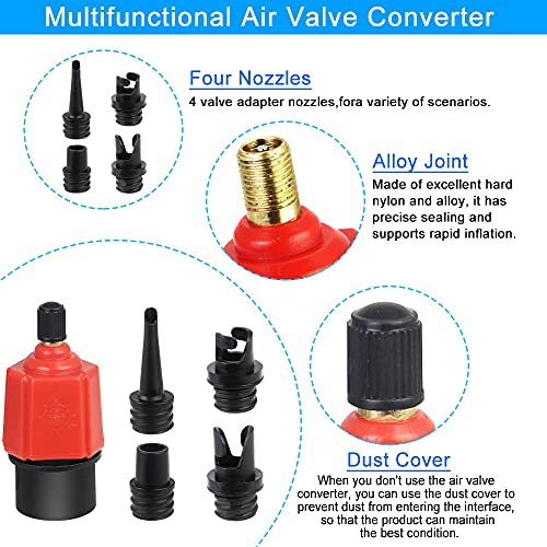 UCNOGIM Adaptador Paddle Surf Adaptador Compresor Piezas de Válvula Sup 4 Boquillas Diferentes Adaptador Inflador Eléctrica para Tabla de Paddle Surf Kayak Barca Hinchable Colchón Flotadores Piscinas