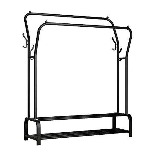 UDEAR Estante de la ropa de pie de la percha doble varillas multifuncional dormitorio ropa rack, doble capa 8 ganchosnegro