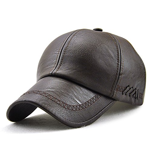 Ueither Gorra de Béisbol para Hombre Ajustable Sombrero de Cuero Suave de PU Sombrero Deportivo Al Aire Libre Otoño Invierno