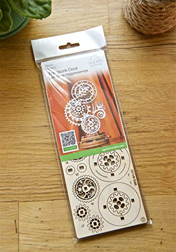 UGEARS Steampunk Reloj - 3D Rompecabezas de Madera - Juego de construcción de Reloj de Madera Modelo mecánico - Kit Modelo de Bricolaje para Adultos Niños y niños - Hermosos Muebles para el hogar