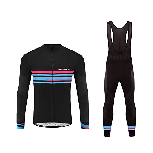 UGLY FROG Invierno Hombres Ropa Ciclismo Maillot Mangas largas Camiseta de Ciclistas + Babero Pantalones de Bicicletas Cuerpos Ropa Profesional para MTB Bicicleta Roda Felpa Térmica RTMS04