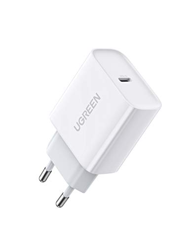 UGREEN 20W Cargador USB C Cargador PD 3.0 Enchufe Tipo C Cargador Carga Rapido Compatible con iPhone 13 12 12 Pro Mini Pro MAX Se X XS iPad Pro Air Galaxy S21 S20 Mi11 Redmi Note 10 Redmi 10-Blanco