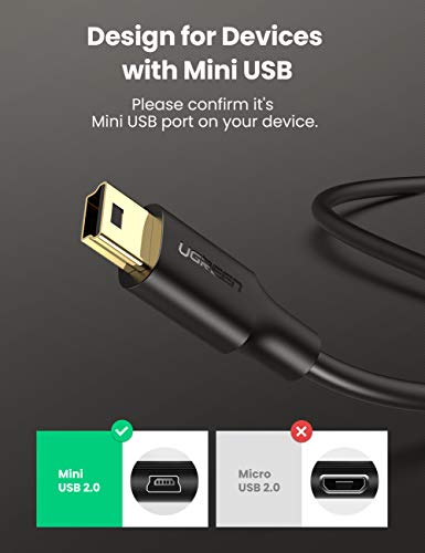 UGREEN Cable Mini USB, Cable USB 2.0 Tipo A a Tipo B Mini Alta Velocidad para Micrófono Blue Yeti, PS3, Wii U Pro, Disco Duro Externo, Cámaras Digitales, Reproductores de MP3/ DVD, Wacom, 3 Metros