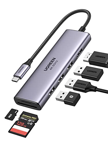 UGREEN Hub USB C 4K 60Hz, 6 En 1 USB C Hub a HDMI 4K 60Hz, USB 3.0 Hub, Lector Tarjeta SD TF, Adaptador USB C Compatible con Macbook Air M1 Macbook Pro 2020 2019 XPS 15, iPad Pro 2021 2020, Galaxy S21