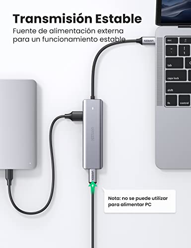 UGREEN Hub USB C a USB 3.0 4 Puertos, Ladrón USB C 5Gbps Adaptador USB C OTG Hub USB Tipo C Compatible con Macbook Pro 2021 Macbook Air M1 2020, PS5, Poco X3 Pro, iPad Pro, DELL XPS 13 15, Galaxy S21