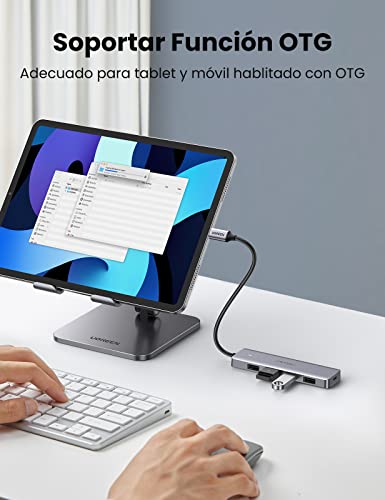 UGREEN Hub USB C a USB 3.0 4 Puertos, Ladrón USB C 5Gbps Adaptador USB C OTG Hub USB Tipo C Compatible con Macbook Pro 2021 Macbook Air M1 2020, PS5, Poco X3 Pro, iPad Pro, DELL XPS 13 15, Galaxy S21