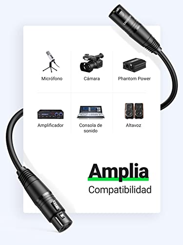 UGREEN XLR3 Cable, Cable XLR a XLR Cable XLR3 Balanceado 3 Pin Macho a Hembra para Micrófono, Grabadora, Equipo de Sonido, Mesa de Mezclas, Altavoces Activos, Sistema PA (1 Metro)