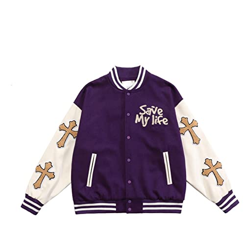 UKKO Chaqueta De Beisbol Bordado Béisbol Uniforme Chaquetas Mujeres Sueltas De Pie Collar Costura Chaqueta Abrigo Alto Calle Tendencia Marea-14,XL