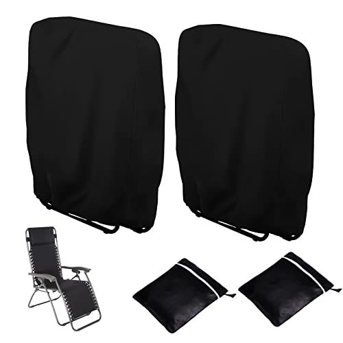 Ulikey 2pcs Funda para Sillas Plegables de Tela Oxford 210D, Fundas Plegables para Tumbona para Exteriorse, Funda para Silla de Jardín Antipolvo, Impermeable, Anti-UV, con Bolsa de Transporte (Negro)