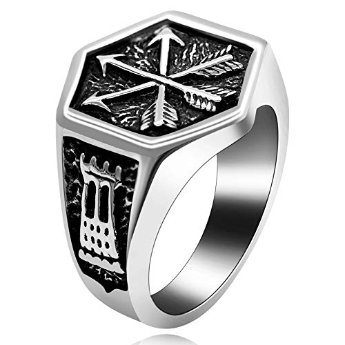 Uloveido Banda Ancha de Boda para Hombre Anillo de Flecha de Acero Inoxidable Punk Biker Hexágono Anillos Niños Hombres Fiesta de Cumpleaños Anillo de Joyería Y522