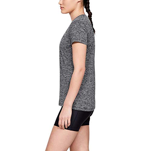 Under Armour Tech Short Sleeve V - Twist, Camiseta Mujer, Negro (Black / Metallic Silver) , XS