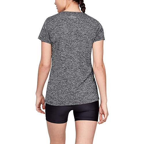 Under Armour Tech Short Sleeve V - Twist, Camiseta Mujer, Negro (Black / Metallic Silver) , XS