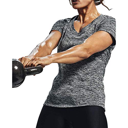 Under Armour Tech Short Sleeve V - Twist, Camiseta Mujer, Negro (Black / Metallic Silver) , XS