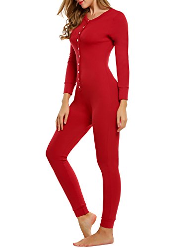 UNibelle Mono Mujer Chaleco de Manga Larga Ropa Interior térmica Adulto Unisex Loungewear Pijamas Rojo XL