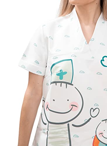 Uniforme Sanitario Mujer Ropa Trabajo Pijama Medico Casaca Enfermera Estetica Peluqueria Veterinaria Hospital Limpieza y Empleada Hogar Antilejía y No Destiñe - Casaca Medico Infantil Mujer M