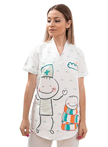 Uniforme Sanitario Mujer Ropa Trabajo Pijama Medico Casaca Enfermera Estetica Peluqueria Veterinaria Hospital Limpieza y Empleada Hogar Antilejía y No Destiñe - Casaca Medico Infantil Mujer M