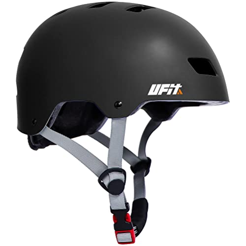 UniqueFit Caschi regolabili per Bambini e Ragazzi, per Scooter, Skateboard, Rollerblade (Black, Large:58-61cm/22.8"-24.0")