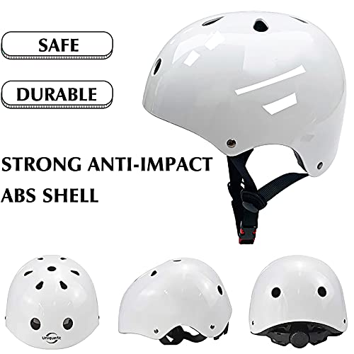 UniqueFit Niños Casco Juvenil Niños Niñas Casco Ajustable para Ciclismo Patineta Scooter Patineta BMX BMX (Blanco Brillante, Small(3-8 años))