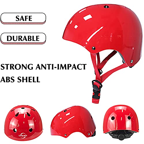 UniqueFit Niños Casco Juvenil Niños Niñas Casco Ajustable para Ciclismo Patineta Scooter Patineta BMX BMX (Rojo Brillante, Small(3-8 años))