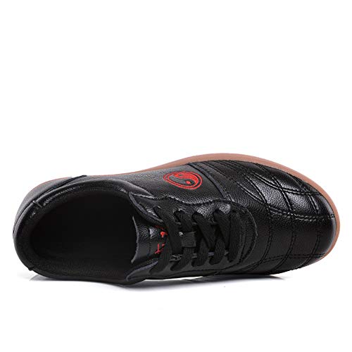 Unisexo Tai Chi Wu Shu Kung Fu Zapatos Respirable Antideslizante Deporte Gimnasio Zapatilla de Deporte para Diario Formación Ejercicio mañanero Cuero Negro 36 EU