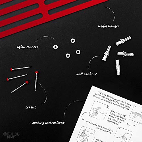 United Medals Cada Little Step Counts - Soporte de pared para colgar medallas deportivas (3 barras para colgar hasta 48 medallas), color rojo