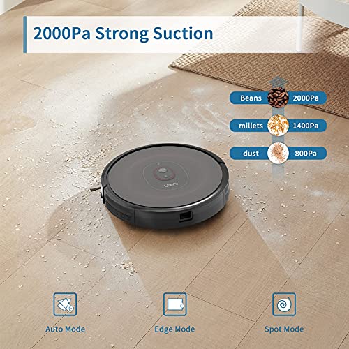 Uoni Aspirador Robot S1, Funciona con Alexa, silencioso, superdelgado, succión Fuerte de 2000 Pa, conexión Wi-Fi, Ideal para Pelo de Mascotas, Suelos Duros y alfombras (Negro)