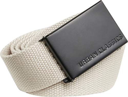 Urban Classics Belt Canvas Unisex, Hombre y Mujer, Correa de Tela, Cinturón de Cuerda sin Agujeros, con Logo en la Hebilla Cuadrada, Arena Y Negro, Talla única