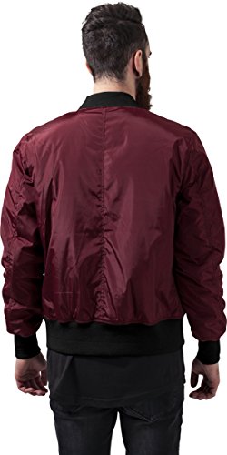 Urban Classics Cazadora de Hombre Chaqueta Bomber de Estilo Urbano, en Burdeos con Cuello, Cintura y Puños Negros a Contraste, Cierre con Cremallera, Burgundy/Black, L