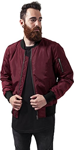 Urban Classics Cazadora de Hombre Chaqueta Bomber de Estilo Urbano, en Burdeos con Cuello, Cintura y Puños Negros a Contraste, Cierre con Cremallera, Burgundy/Black, L