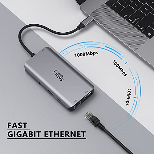 USB C Hub, Adaptador Tipo C Hub con 4K HDMI, VGA, Ethernet RJ45, Puertos USB 3.0, PD 100W, Audio de 3.5 mm, Hub Lector de Tarjetas SD/TF, 10 in 1 USB C Docking Station para MacBook Pro / Air DELL HP